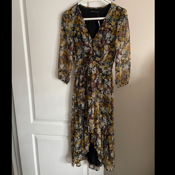 NEW Abercrombie and Fitch Ruffle Hem Midi Dress black floral NWT with scrunchie - Picture 8 of 12